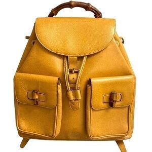 Gucci RARE vintage leather bamboo handle backpack unisex